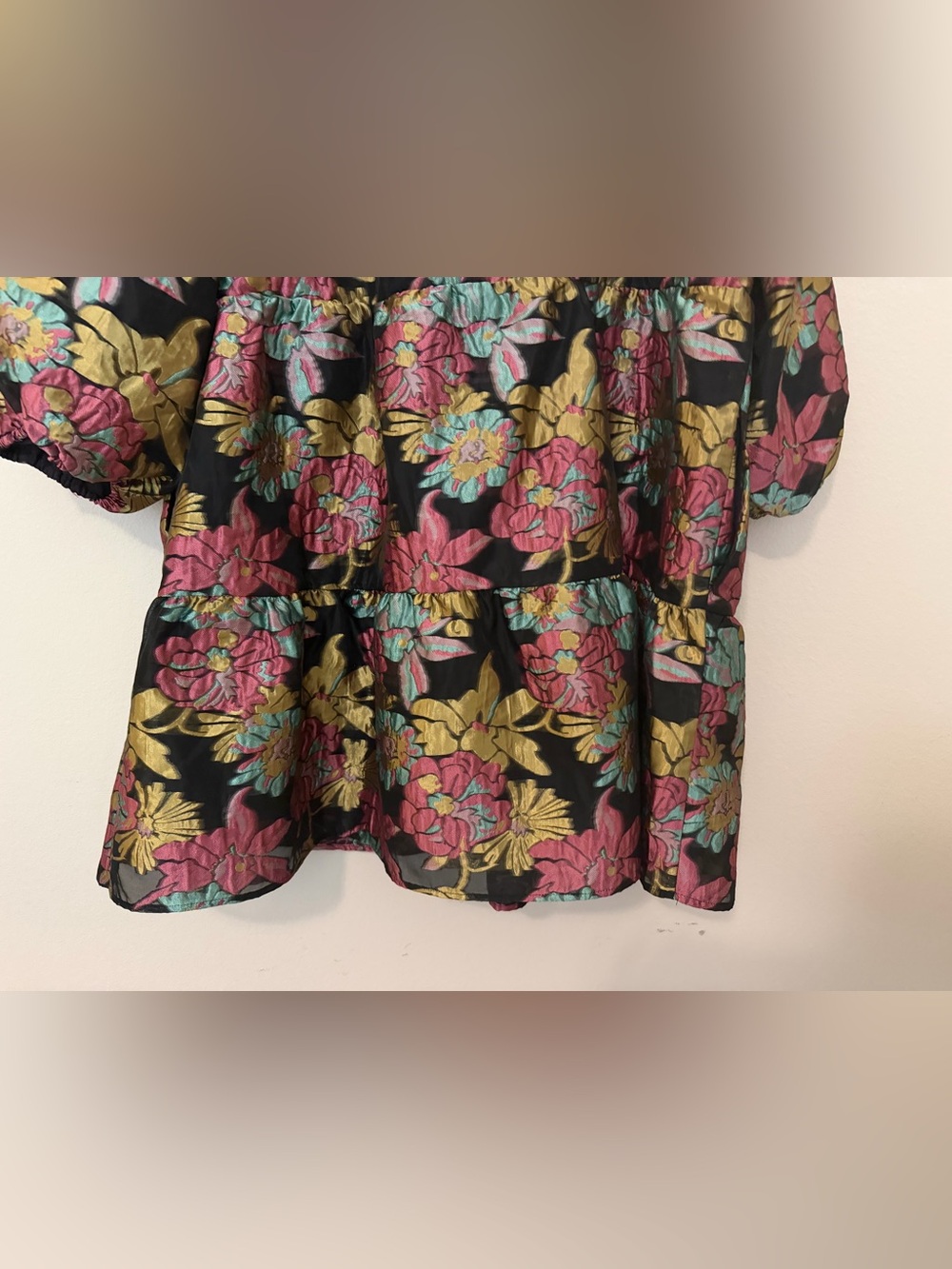 Anthropologie Bettina Tiered Jacquard Mini Dress XL Floral Feminine Oversized - Picture 7 of 10